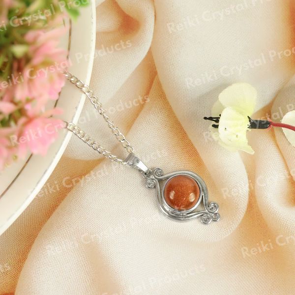 Natural Crystal Stone Designer Round Shape Pendant - Locket mm with Metal Chain