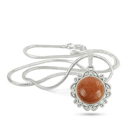Natural Crystal Stone Round Designer Shape Pendant - Locket with Metal Chain
