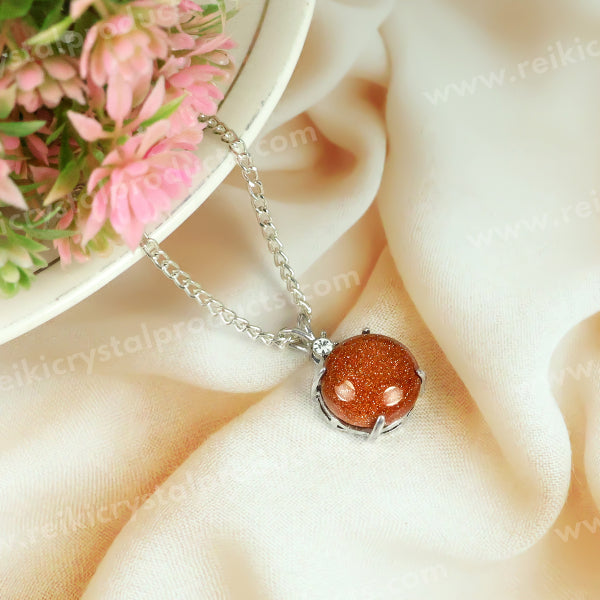 Natural Crystal Stone Round Shape Pendant - Locket with Metal Chain