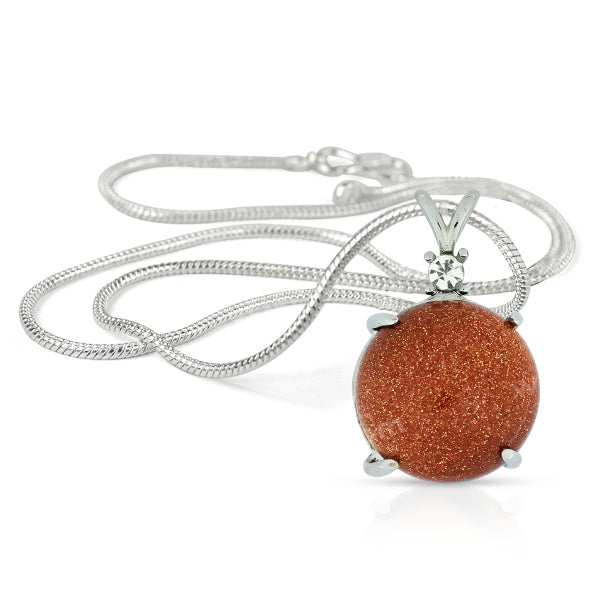 Natural Crystal Stone Round Shape Pendant - Locket with Metal Chain