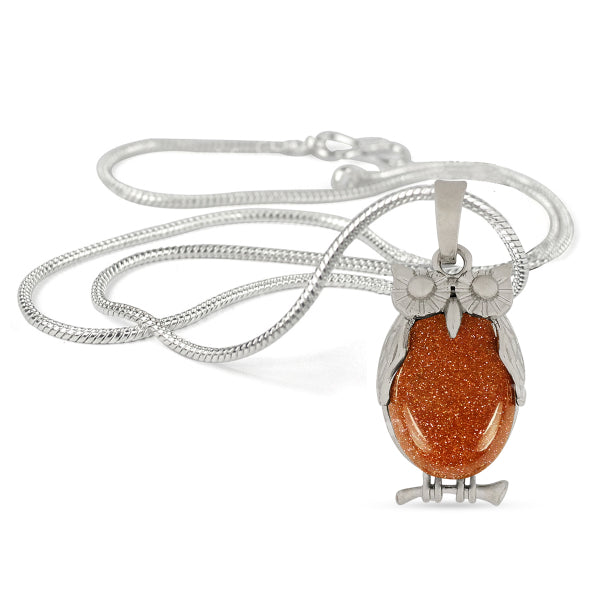 Natural Crystal Stone Owl Shape Pendant - Locket with Metal Chain