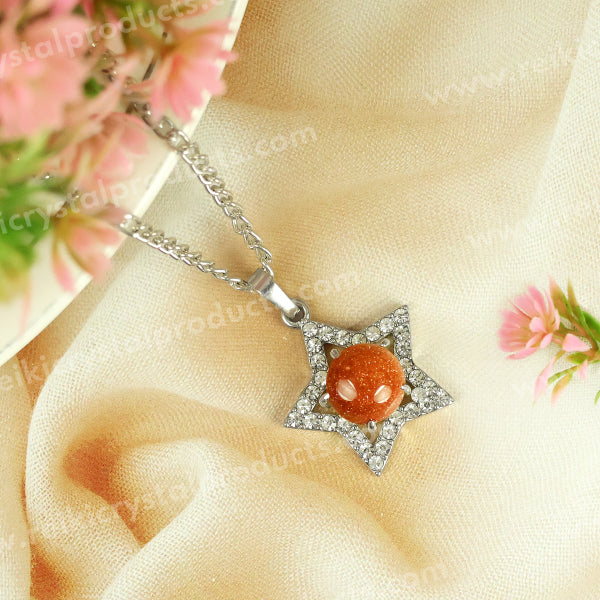 Natural Crystal Stone Star Shape Pendant - Locket with Metal Chain