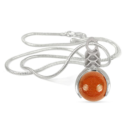 Natural Crystal Stone Ball Shape Pendant - Locket with Metal Chain