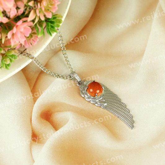 Natural Crystal Stone Feather Charm Shape Pendant - Locket with Metal Chain