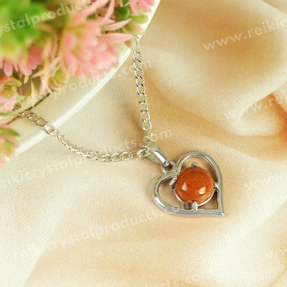 Natural Crystal Stone Heart Shape Pendant - Locket with Metal Chain