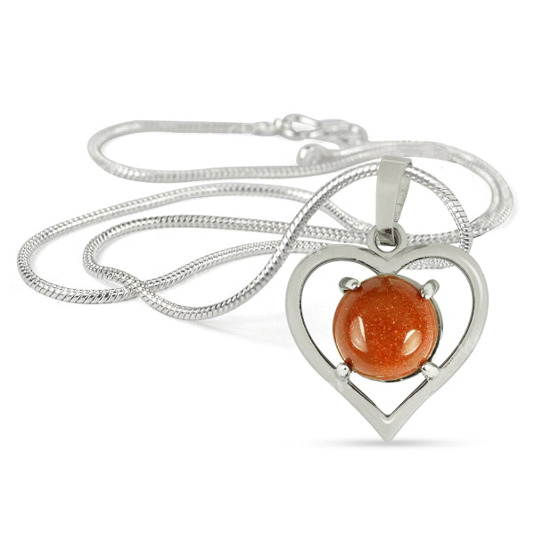 Natural Crystal Stone Heart Shape Pendant - Locket with Metal Chain