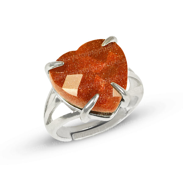 Natural Crystal Gemstone Adjustable Heart Shape Ring for Girls Women