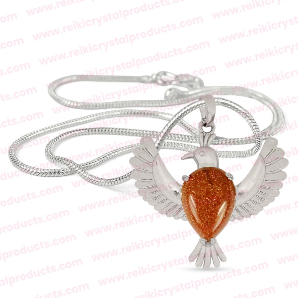 Natural Crystal Stone Bird Shape Pendant - Locket with Metal Chain