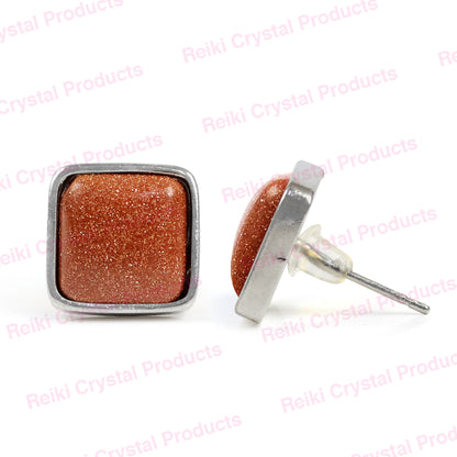 Natural Crystal Stone Square Earrings / Tpos / Studs for Girls Women
