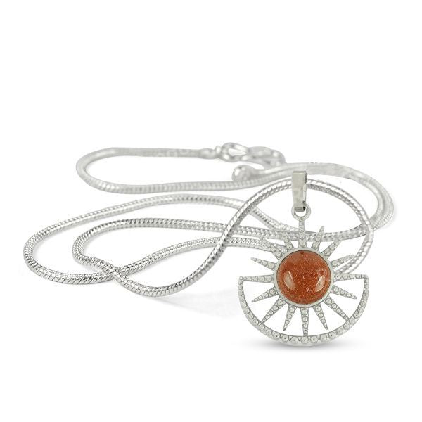 Natural Crystal Stone Sun And Moon Shape Pendant - Locket with Metal Chain