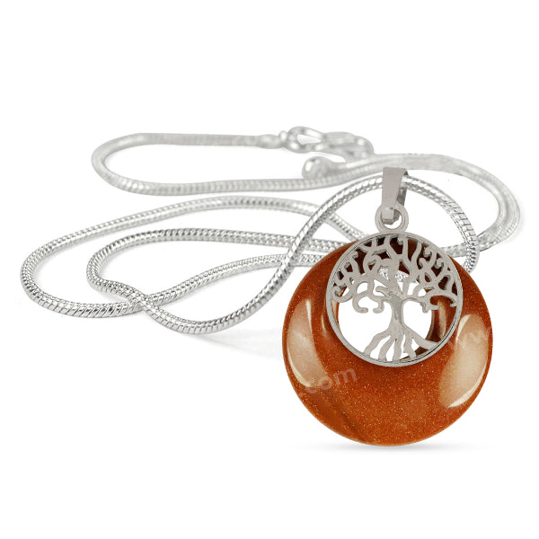 Natural Crystal Stone Tree of Life Charm Pendant - Locket with Metal Chain