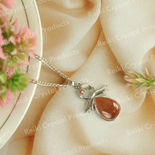 Natural Crystal Stone Angel Guardian Shape Pendant - Locket with Metal Chain