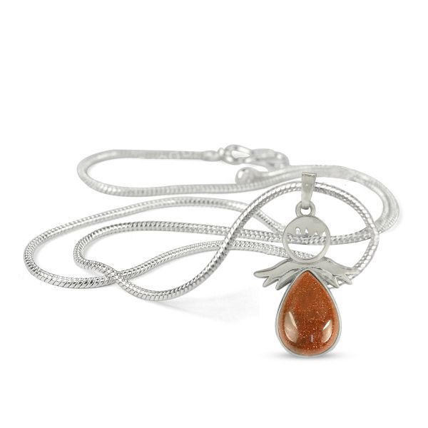 Natural Crystal Stone Angel Guardian Shape Pendant - Locket with Metal Chain