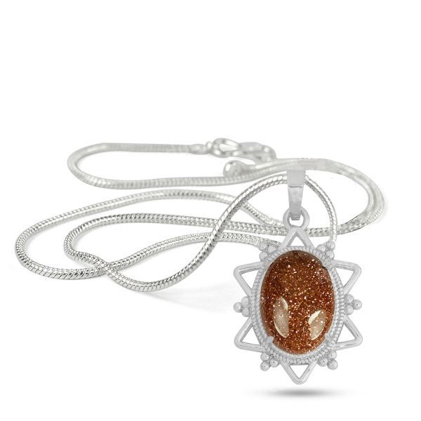 Natural Crystal Stone Oval Star Shape Pendant - Locket with Metal Chain