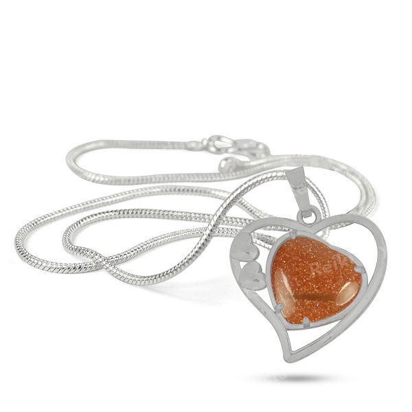 Natural Crystal Stone Heart Shape Metal Pendant - Locket with Metal Chain