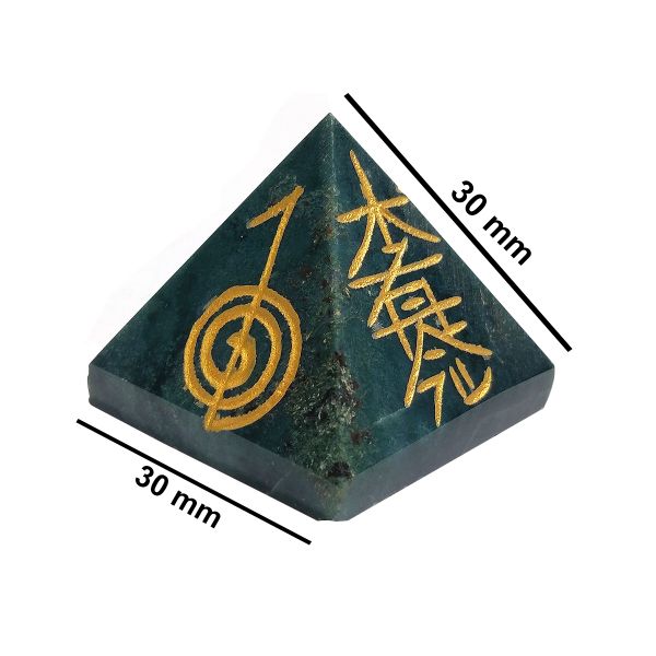 Natural Green Aventurine Reiki Symbol Engraved Pyramid 30 mm