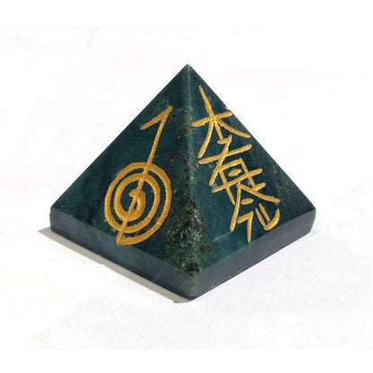 Natural Green Aventurine Reiki Symbol Engraved Pyramid 30 mm