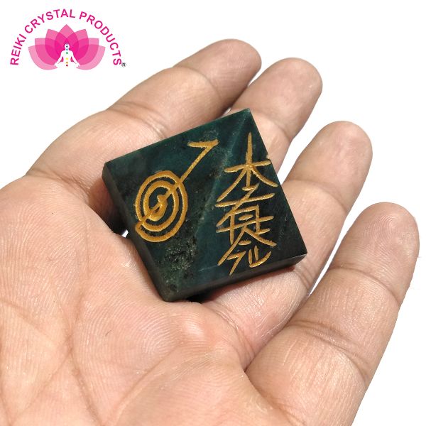 Natural Green Aventurine Reiki Symbol Engraved Pyramid 30 mm