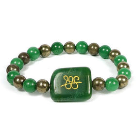 Natural Pyrite with Green Aventurine Jade Bracelet Zibu Coin 8 mm Round Bead Bracelet for Unisex