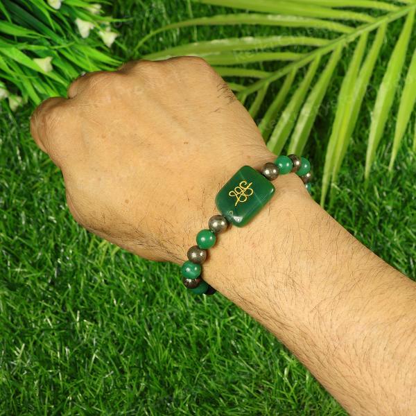 Natural Pyrite with Green Aventurine Jade Bracelet Zibu Coin 8 mm Round Bead Bracelet for Unisex