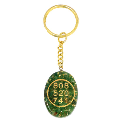Green Aventurine Orgone Stone Zibu Symbol Coin Keychain