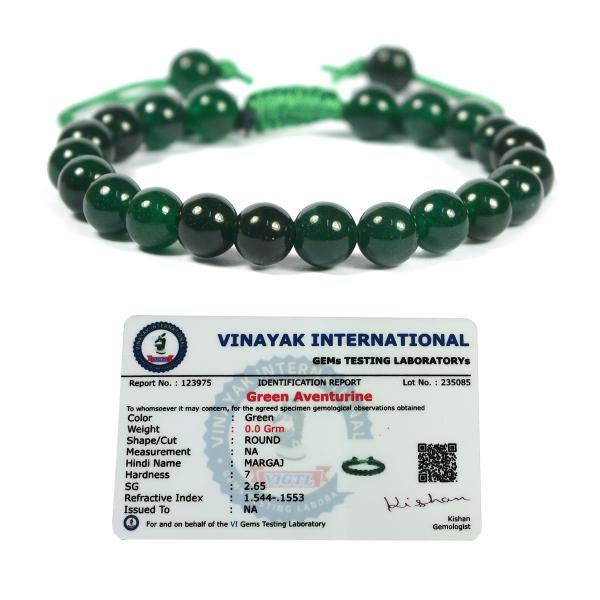Certified Natural Single Line Stone Macrame Nylon Cord Adjustable 8 mm Bracelet for Unisex