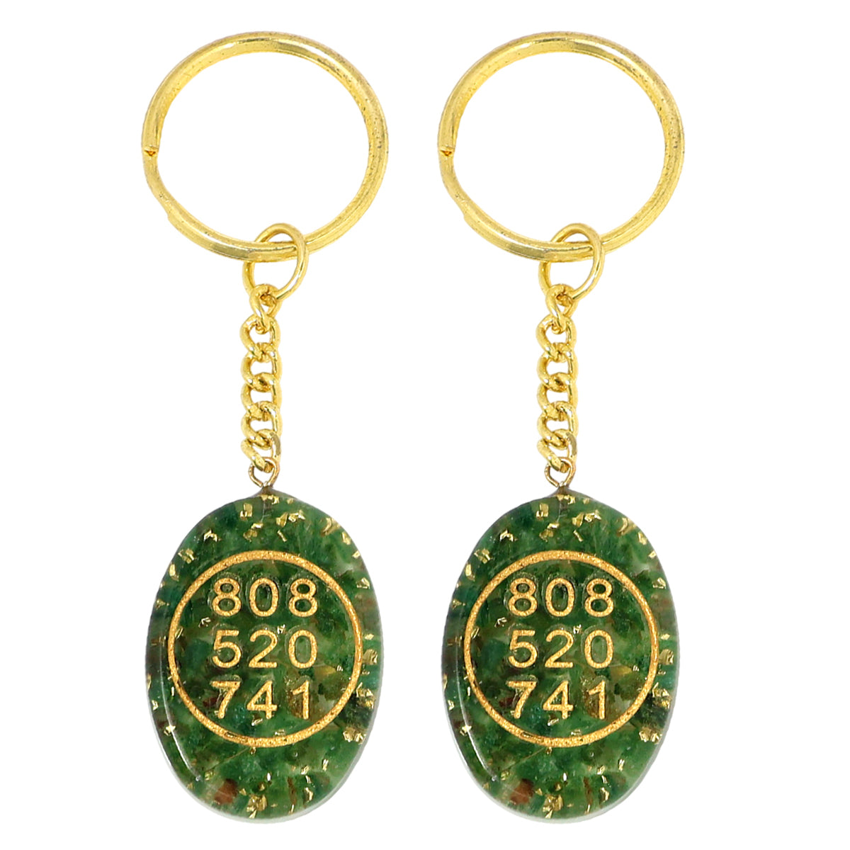 Green Aventurine Orgone Stone Zibu Symbol Coin Keychain-2pc