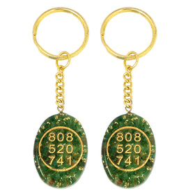 Green Aventurine Orgone Stone Zibu Symbol Coin Keychain-2pc