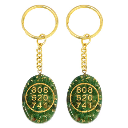 Green Aventurine Orgone Stone Zibu Symbol Coin Keychain-2pc