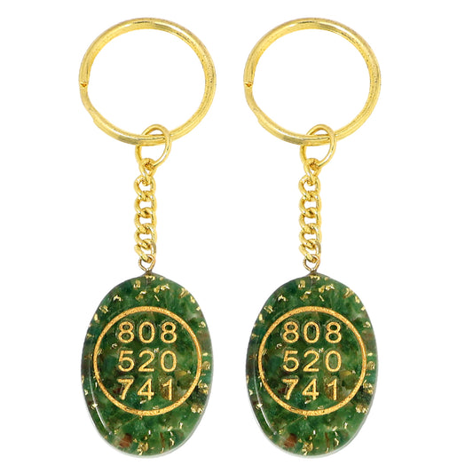Green Aventurine Orgone Stone Zibu Symbol Coin Keychain-2pc