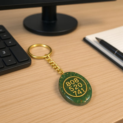 Green Aventurine Orgone Stone Zibu Symbol Coin Keychain