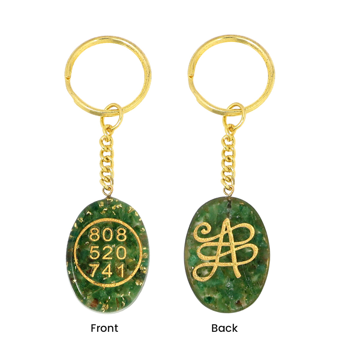 Green Aventurine Orgone Stone Zibu Symbol Coin Keychain-2pc