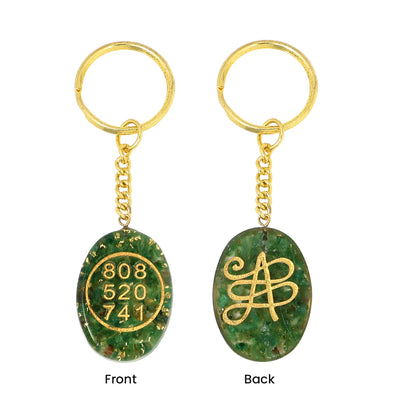 Green Aventurine Orgone Stone Zibu Symbol Coin Keychain-2pc