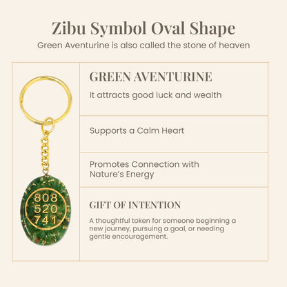 Green Aventurine Orgone Stone Zibu Symbol Coin Keychain-2pc
