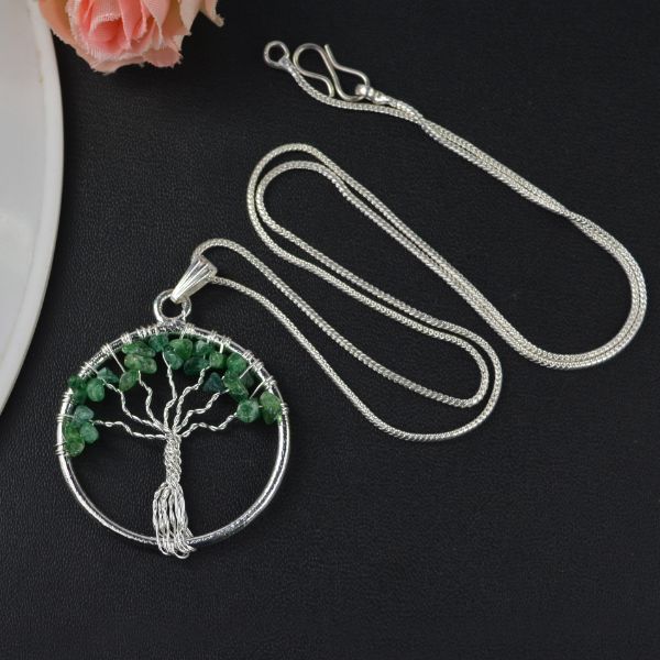 Natural Crystal Stone Tree of Life Pendant Size 35-40 mm with Metal Chain