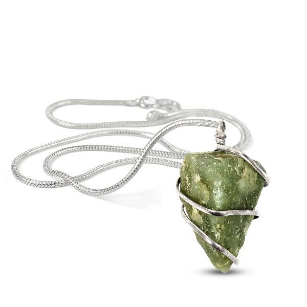 Natural Crystal Stone Wire Wrapped Pendant - Locket with Metal Chain