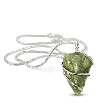 Natural Crystal Stone Wire Wrapped Pendant - Locket with Metal Chain