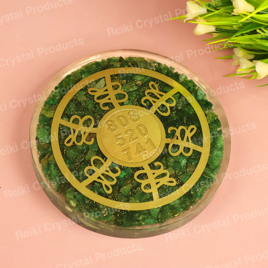 Natural Green Aventurine Orgone Zibu Symbol Engraved Coaster