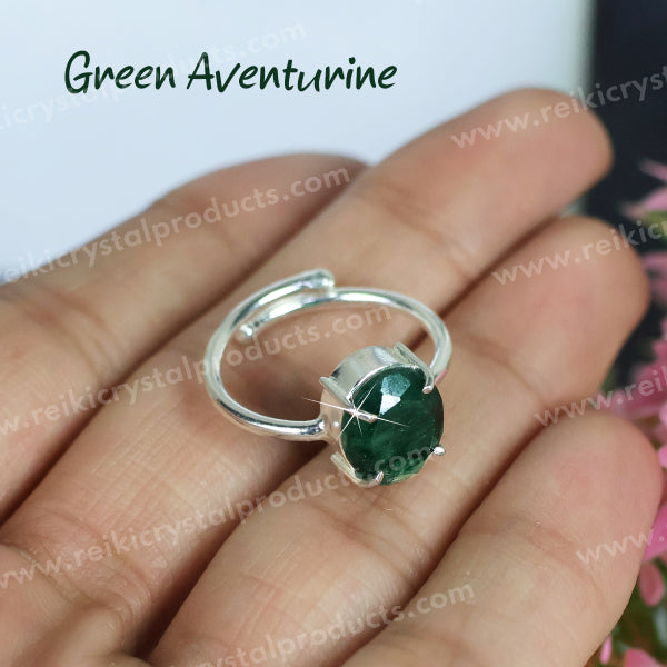 Natural Green Aventurine Crystal Gemstone Adjustable Ring
