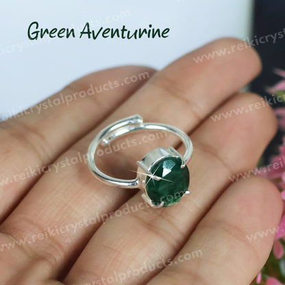 Natural Green Aventurine Crystal Gemstone Adjustable Ring