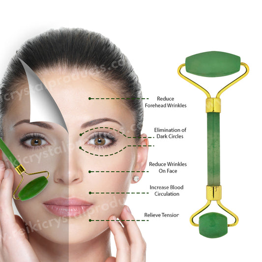 Natural Green Aventurine Facial Massage Roller with Gua Sha