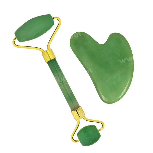 Natural Green Aventurine Facial Massage Roller with Gua Sha
