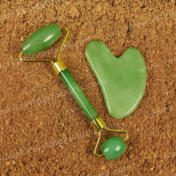 Natural Green Aventurine Facial Massage Roller with Gua Sha