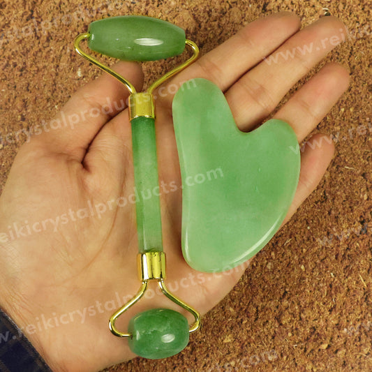 Natural Green Aventurine Facial Massage Roller with Gua Sha