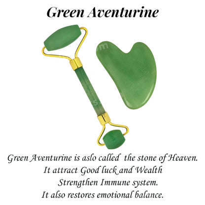 Natural Green Aventurine Facial Massage Roller with Gua Sha