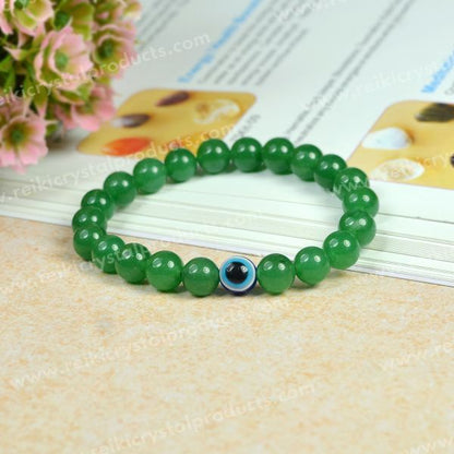 Natural Semi Precious Crystal Stones with Evil Eye 8 mm Bead Bracelet for Unisex