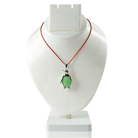 Green jade Penguin Shape Pendant with Thread Crystal Stone Pendant