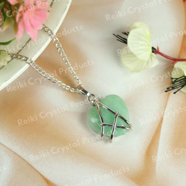 Natural Crystal Stone Heart Shape Pendant - Locket with Metal Chain