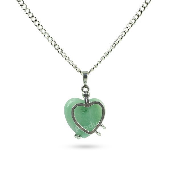 Natural Crystal Stone Heart Shape Pendant - Locket with Metal Chain