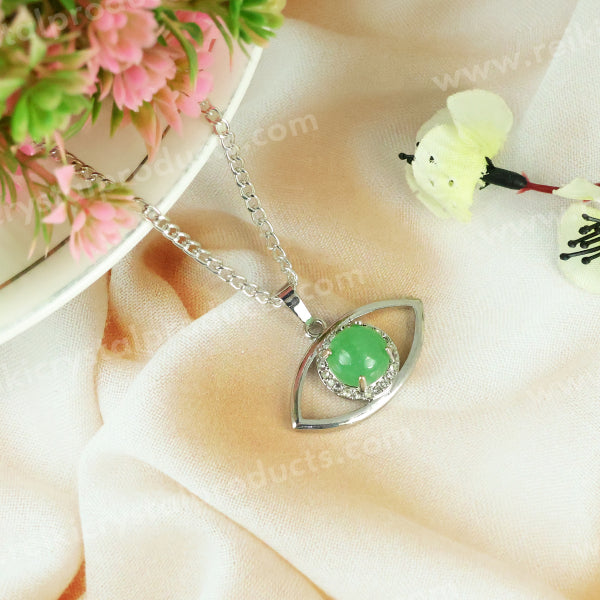 Natural Crystal Stone Eye Shape Pendant - Locket with Metal Chain